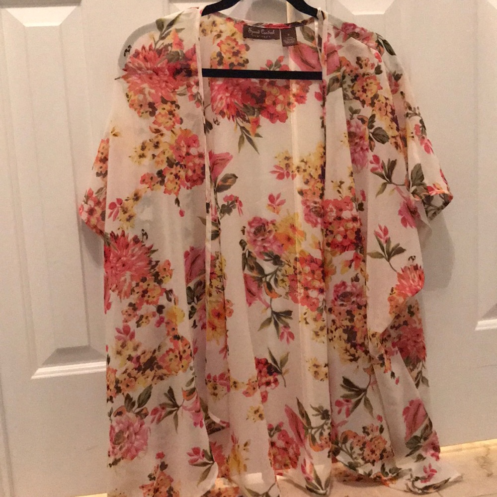 Floral cardigan cape coverup